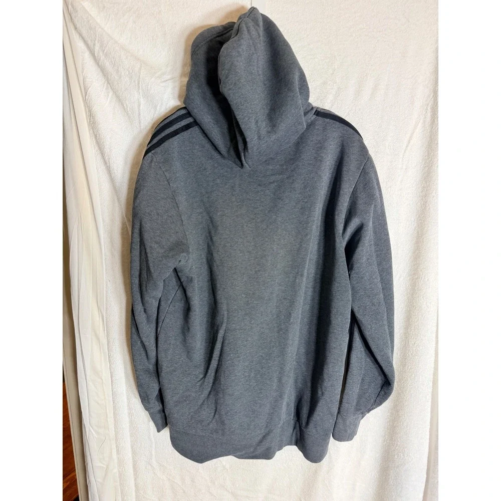 Adidas Mens Full Zip Hoodie Gray Black 3 Stripe Fleece Sweatshirt Size L